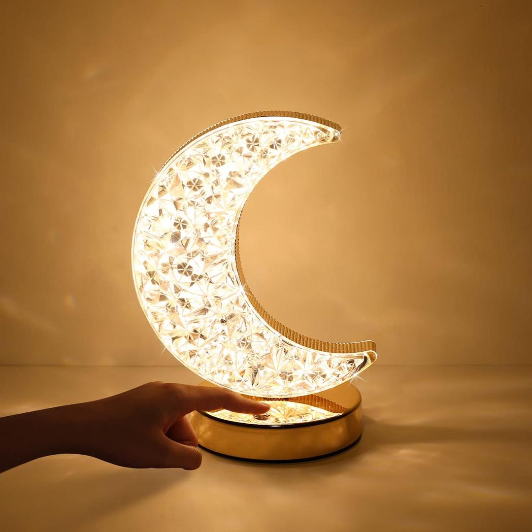 Moon Lamp, Crystal Lamp 3 Color Modes & Touch Control, Cute Night Light for Kids Girls Birthday, Bedroom,Ramadan Decorations