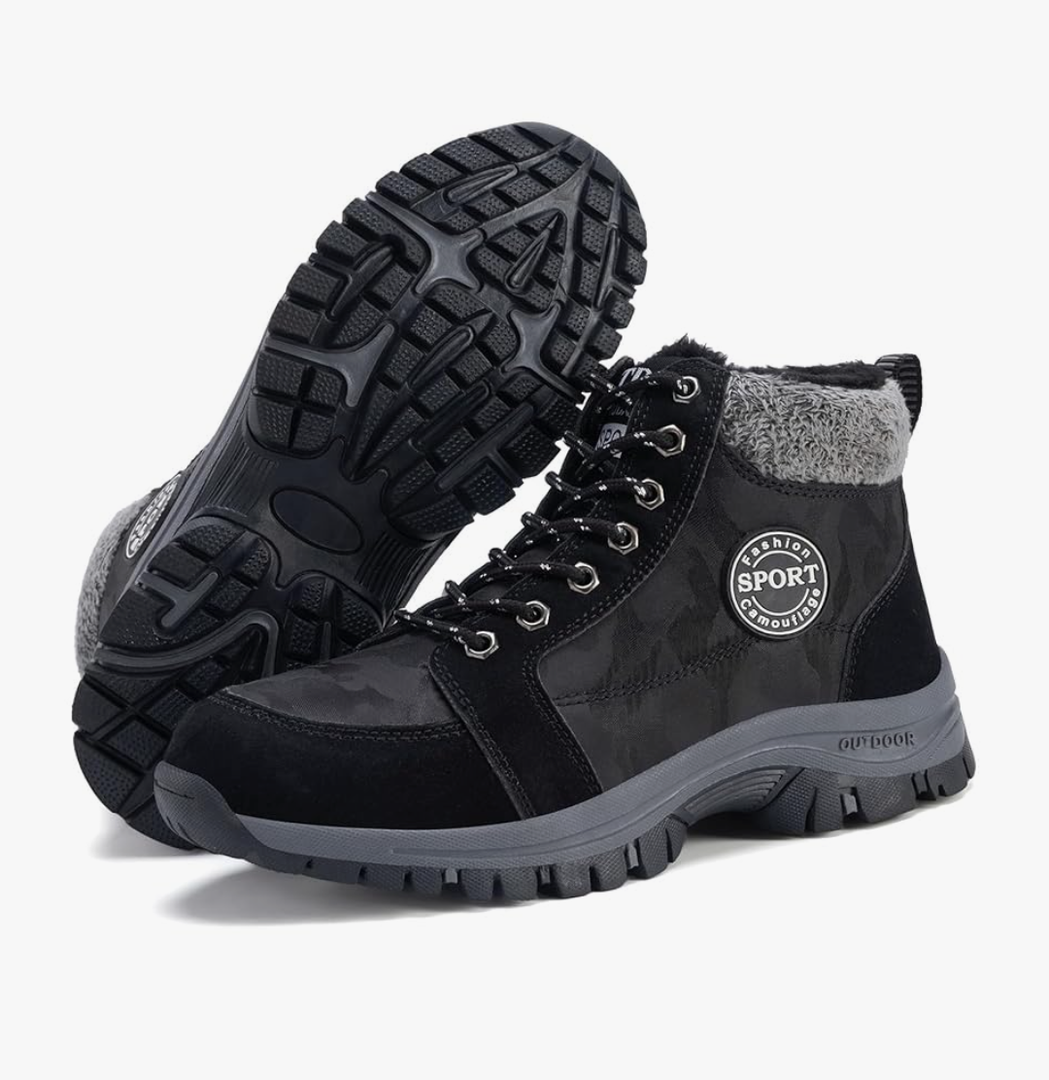 Qiucdzi Mens Winter Snow Boots Warm Fur Lined Anti-Slip Ankle Booties Outdoor Walking Shoes Non-Slip Trekking Shoes, Size 38
