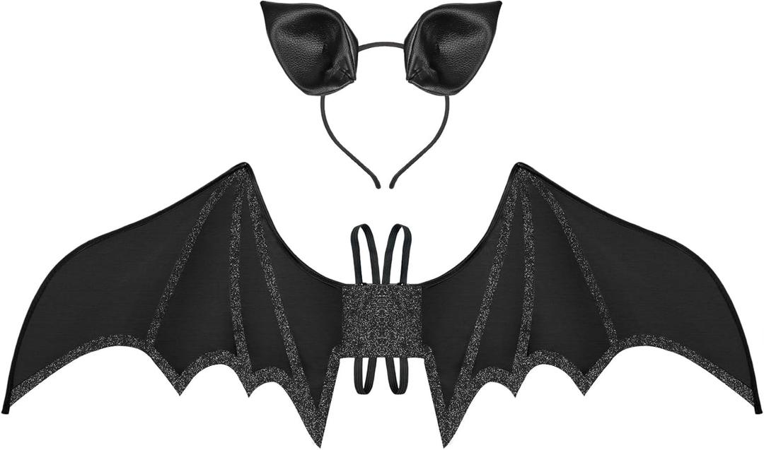 Bat Wings and Ears Headband,Black Wing Set Dress Up Accessories for Halloween Bat Costumes
