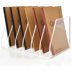Acrylic Magazine File Holder, 6 Vertical Compartments Desk Document Sorter Organizer, Clear Folder Rack Binder for Office/Home/Classroom, for Documents, Tablet, Magazines, Books & Accessories (B5, 6 Sections)
