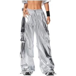 SHENHE Women's Y2k Metallic Cargo Pants Wide Leg Baggy Hip Hop Dance Rave Joggers Trousers XL