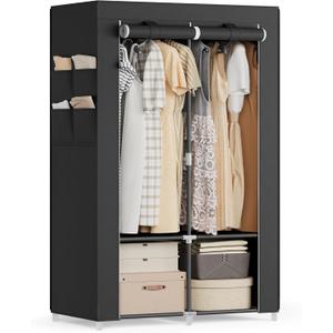 SONGMICS Portable Closet, Wardrobe Closet Organizer with Cover, 2 Hanging Rods and Shelves, 4 Side Pockets, Large Capacity for Bedroom, Living Room, Ink Black, Missing detail