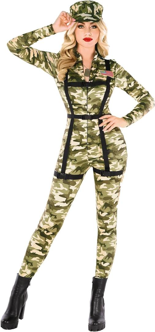 Morph Army Women Costume Womens Army Costume Bodysuit Camo Paratrooper Costume For Women Halloween Swat Costume For Woman (Small)