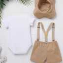 OBEEII First Birthday Outfit Baby Boy Cake Smash Outfit Safari Zookeeper Animal Lion Bow Tie Romper + Suspender Shorts + Hat (White)
