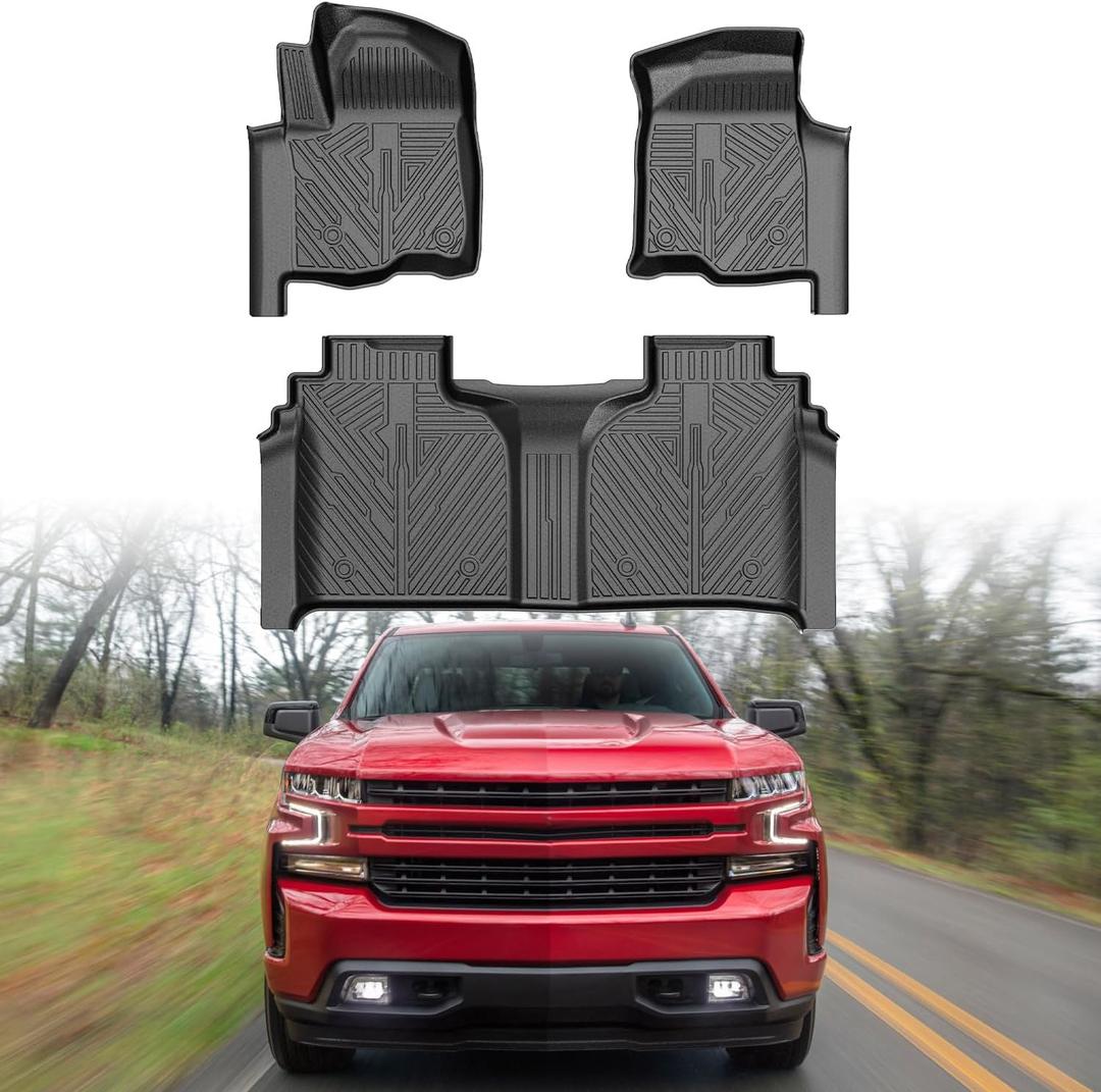 Mixsuper Liner Floor Mats for 2019-2025 Chevy Silverado 1500/GMC Sierra 1500, 2020-2025 Chevy Silverado/GMC Sierra 2500HD/3500HD Crew Cab with Rear Underseat Storage Box, Front Bucket