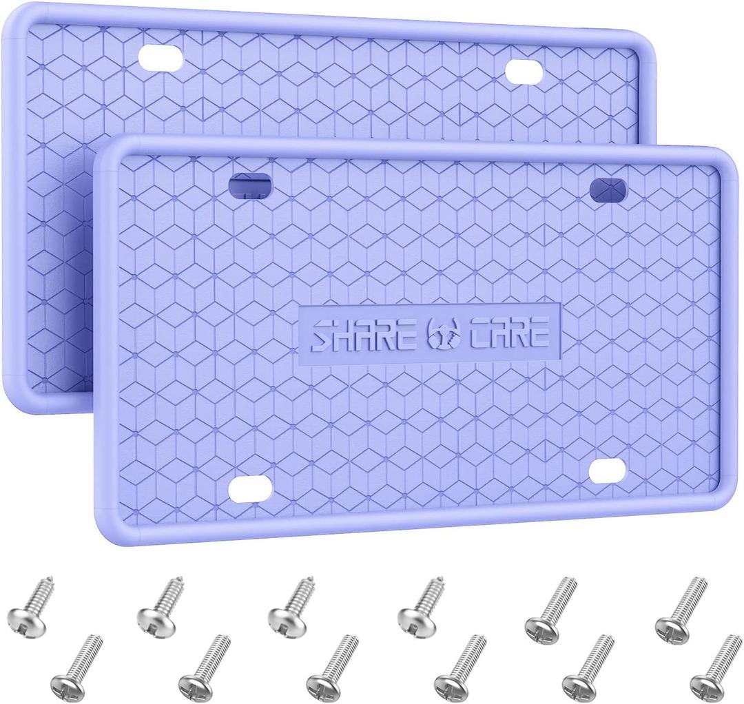 2 Pack Silicone License Plate Frame Front Back License Plate Cover License Plate Bracket Holder Rust-Proof, Rattle-Proof, Weather-Proof, for US CA Standard Cars (Purple)