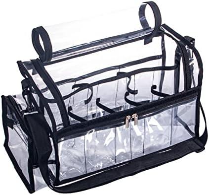 Large Professional Free Standing Clear PVC Makeup Artist Set Bag Transparent Makeup Brush Buddy Make up Kits Organizer Carry All MUA Travel Cosmetic Bag with 8 Dividers and Tissue Holder