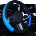 SHIAWASENA Car Steering Wheel Cover, Leather, Universal 15 Inch Fit, Anti-Slip & Odor-Free (Black&Blue)