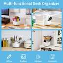 Marbrasse Desk Organizer, 360-Degree Rotating Pen Holder, Desk Organizers and Accessories with 5 Compartments Pencil Holder, Art Supply Storage Box Caddy for Office, HomeWhite