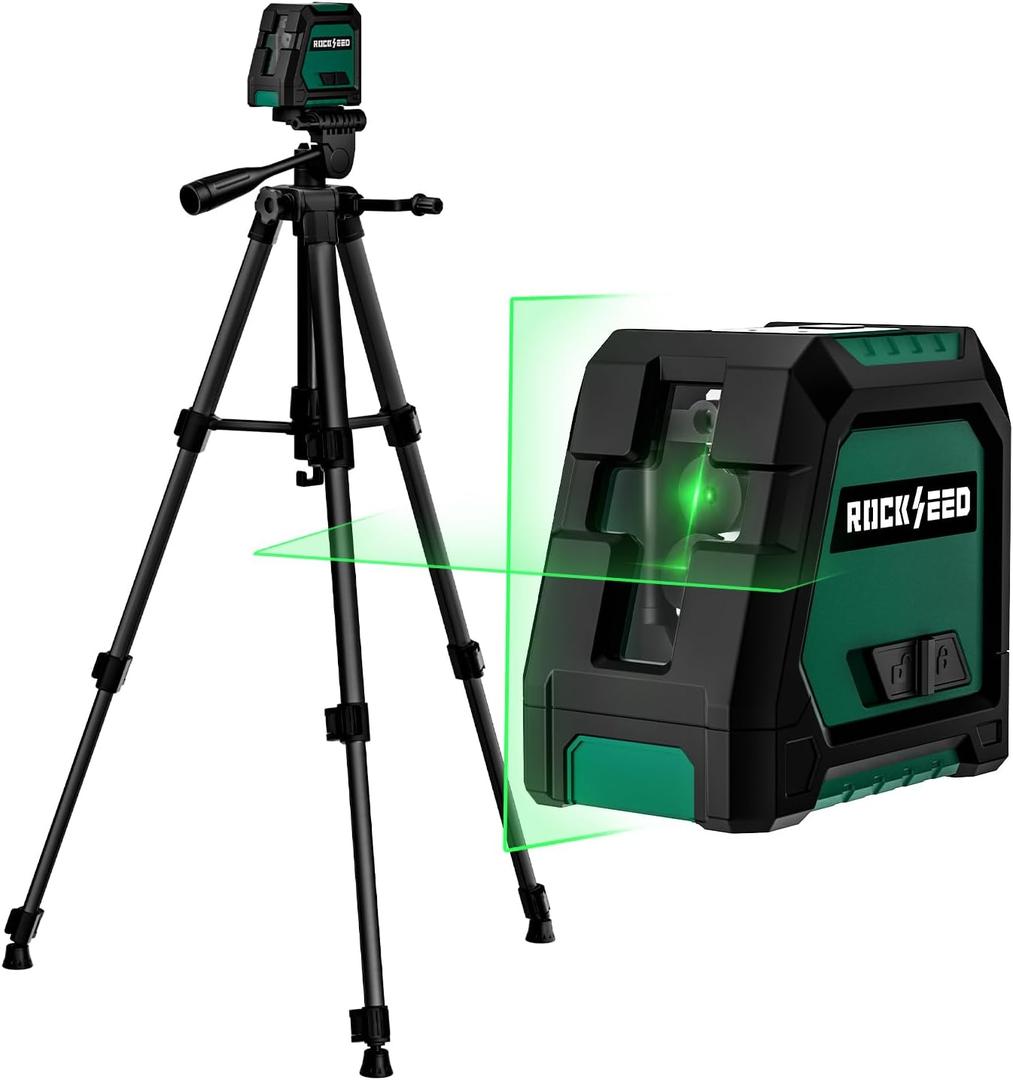 RockSeed Dual Modules Line Laser, Self Leveling Laser Level, Horizontal and 150 Vertical Green Beam, 2 AA Batteries, Carrying Bag, for Home Decoration/DIY/Construction Site