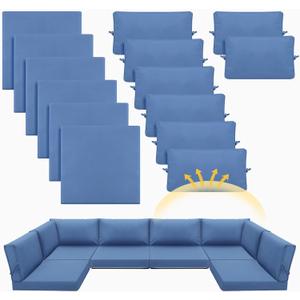 Patelai 14 Piece Outdoor Furniture Replacement Cushions Fits 6 Seat Patio Sectional Cushions Set Waterproof Couch Replacement Sofa Liner Cover for Porch Garden Balcony(Royal Blue), Large