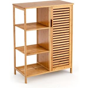 Tangkula Bamboo Bathroom Floor Cabinet, Storage Cabinet with Shutter Door and 3 Tier Shelves, Freestanding Bathroom Cabinet for Living Room Kitchen Hallway, Natural
