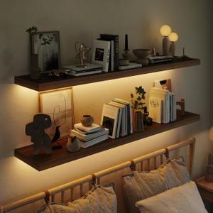 TEDIDUWA LED Floating Shelves 48" Set of 2, Walnut