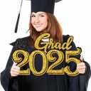 Graduation Party Decorations for Class of 2025 - Gold Grad 2025 Wood Sign Photo Prop for Class of 2025 College High School Graduation Party Supplies