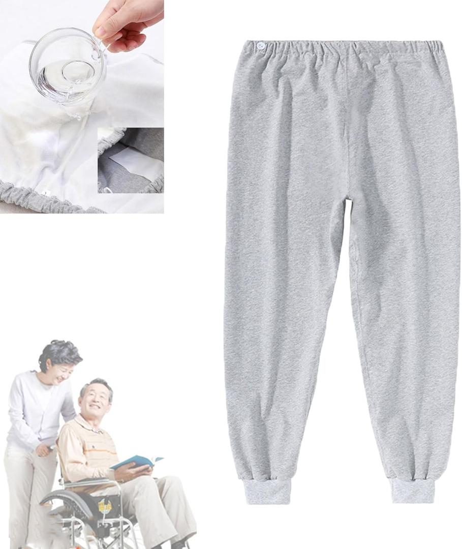 TPU Incontinence Pants, Washable Elastic Adjustable Patient Care Trousers, Adult Incontinence Leak-Proof Pants, Ideal for Bedridden Patients, Elderly, Mobility Impaired (Gray, L)