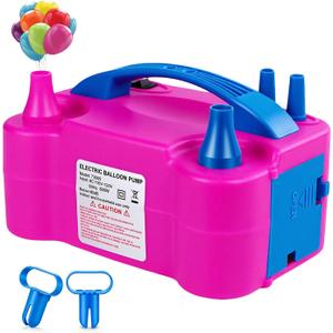 Electric Balloon Pump, Portable Electric Balloon Blower Machine Balloon Air Pump, Dual Nozzle 110V 600W Balloon Inflator for Party Decoration Christmas Birthday (Red)