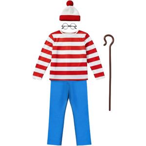 Morph Red and White Stripe Costume for Kids Book Character Outfits Halloween Costumes for Boys (Small)
