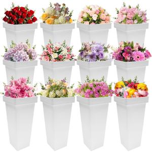 Homegroove 12 Pcs Plastic Flower Buckets, 13.4 Inch Square Floral Display Stand, Tall Vase for Cut Flowers, Indoor/Outdoor Home Wedding Bar Supplies