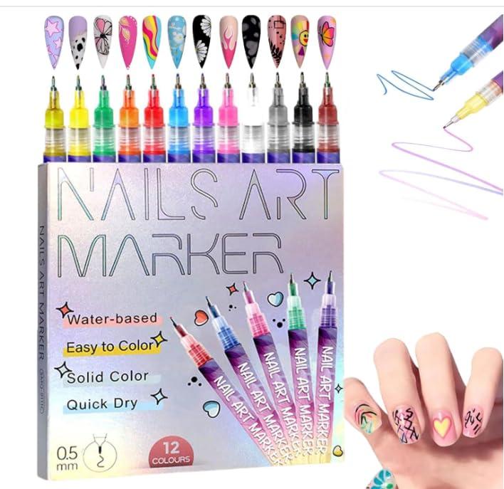 NEW 12 Colors Nail Arts Markers Pens Set, Nail Markers for Nail Arts, Suitable for Nail Arts, Nail Painting, And Artistic Decorations; Suitable for Everyone12 Colors (1pcs)