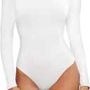 BALENNZ White Bodysuit Long Sleeve Spring White Long Sleeve Bodysuit Women Round Neck White Body Suit , M