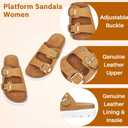 Platform Sandals for Women Wedge Chunky Sandal Womens Leather Sandals with Adjustable Buckle Straps and Memory Foam Insole (7, Brown)