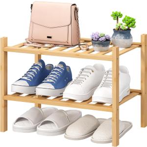 viewcare Small Shoe Rack, 2-Tier Shoe Rack for Entryway, Bamboo Wood Shoe Shelf for Closet & Hallway, Long 17.2IN | Beautiful | Functional | Sturdy | Durable