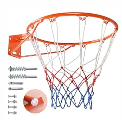 Dripex Solid Basketball Rim 18" Replacement Breakaway Wall Mounted Outdoor Heavy Duty Solid Steel 18 Inch Rim Double Spring with All Weather Net, Orange