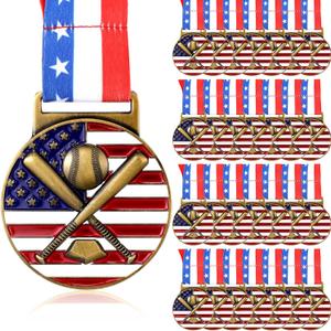 30 Pieces Patriotic Medals Gold Medals Bulk Trophy with Neck Ribbons Spirit Medallion with Stars Stripes American Flag for Sports Trophy Participation Winner Gift