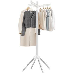 SUYU Clothes Drying Rack, Foldable Drying Rack Clothing, Laundry Drying Rack, 59-Inch Indoor Clothes Airer with 3 Rotatable Arms, Stainless Steel,4 Legs,White and Silver SNJ101