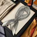 Mulberry Silk Feeling Head Scarf 27" Women's Fashion Square Neck Satin Scarfs for Bag Hair Scarves with Scarf Ring (A1-white Line)