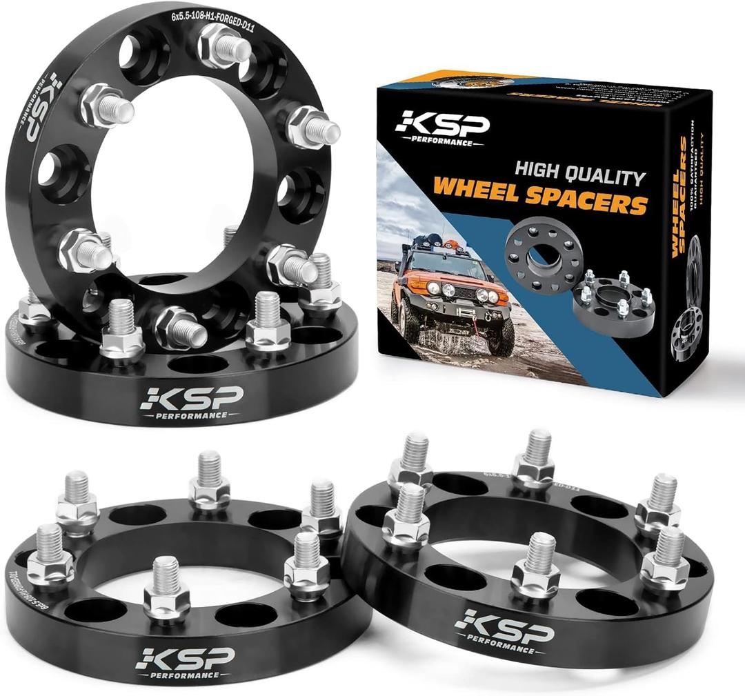 6X5.5 Wheel Spacers, KSP Forged 1"(25mm) 6x139.7mm to 6x139.7mm Thread Pitch M12x1.5 Hub Bore 108mm Adapters for Tacoma 2005-2023, 4Runner Tundra FJ Land Cruiser Black, Not Hubcentric (Dark) 2 Pack