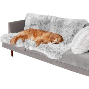 FurHaven Waterproof Throw Blanket For Dogs & Indoor Cats, Reversible Protective Pet Blanket, Extra Large, Long Faux Fur & Velvet, Mist Gray