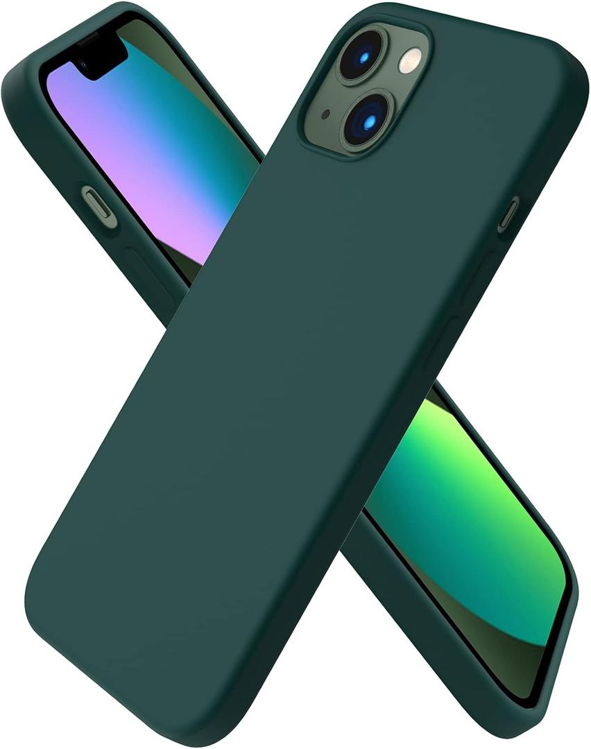 ORNARTO Compatible with iPhone 13 Case 6.1, Slim Liquid Silicone 3 Layers Full Covered Soft Gel Rubber Phone Case Protective Cover 6.1 Inch-Olive Green