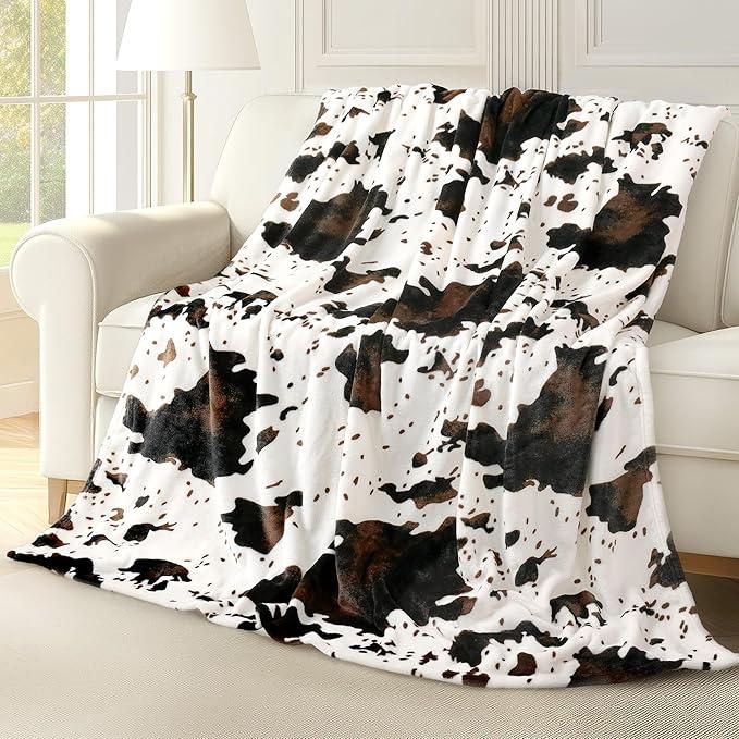 Cow Print Blanket Ultra Soft Flannel Throw Blanket for Couch Bed, Cute Cozy Lightweight All-Season Fleece Blanket, Gift for Women & Girls, 50×50 Inches Black & White