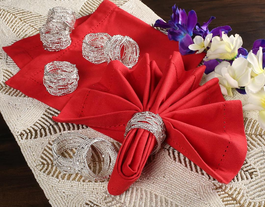 Silver Mesh Napkin Ring Set of 12 - Beautiful, Elegant, Decorative Napkin Holder for Christmas/Dinner Table Decoration/Farmhouse/Wedding/Party/Family Gathering/New Year & Everyday Use