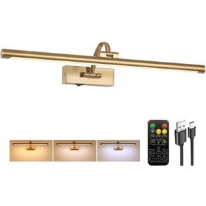 Tassuowell Picture Light Battery Operated with Remote, 3CCT Dimmable Picture Light for Paintings, Brass Rechargeable 24 inch Battery Operated Wall Sconce for Art Lighting Gallery Portrait Artwork