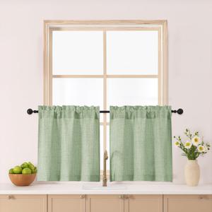 Gwine Kitchen Curtains 24 Inch Length 2 Panels - Light Filtering Textured Short Half Window Cafe Curtains, Modern Soft Small Window Drapes for Bathroom Basement Bedroom, 30Wx24L inch, Sage Green