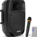Pyle 800W Portable Bluetooth PA Speaker - 8 Subwoofer, LED Battery Indicator Lights w/ Built-in Rechargeable Battery, MP3/USB/SD Card Reader, and UHF Wireless Microphone - Pyle PSBT85A, Black