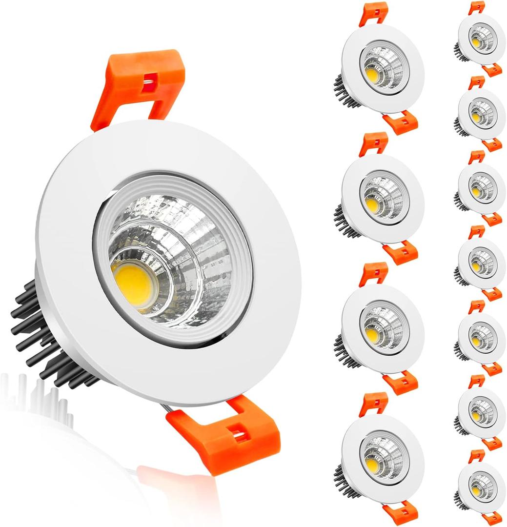 inShareplus 2 Inch Downlight, 3W Recessed Lighting COB Dimmable, 5000K Daylight White, CRI80, LED Ceiling Lights with LED Driver, 12 Pack