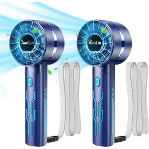 AaoLin 2pcs Portable Handheld Turbo Fan with 7000rpm High-Speed Motor USB Rechargeable Cooling Personal Fan 4-Speed, 4-16H Runtime, with Lanyard for Outdoor Travel, Women, Kids, Summer Gift