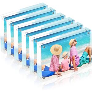 5x7 Acrylic Picture Frame Set of 6, 20mm Thick, Double-Sided Transparent Magnetic Frameless Photo Frame, Desktop Freestanding Display for Office or Home Decor