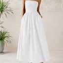 PRETTYGARDEN Women 2026 Summer Elegant Strapless Maxi Dress Tube Top Dress A Line Flowy Long Wedding Party Cocktail Dresses (White, XS)