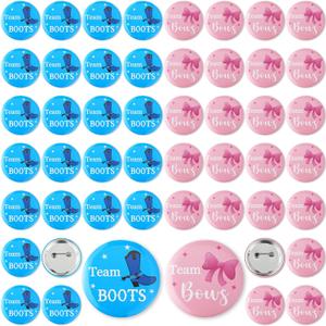 Quelay 50 Pcs Gender Reveal Button Pins 1.75 Inch Team Boy or Girl Pins Bulk, Boot or Bows Gender Reveal Decorations Baby Shower Party Favors for Guests Pink and Blue Badge Supplies