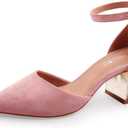 BCTEX COLL Womens Pointed Toe Pumps Shoes Ankle Strap Chunky Low Heels Metal Lined Sandals Designed for Women, 7.5