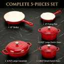 QuliMetal 5-Piece Red Enameled Cast Iron Cookware Set | Includes 8" frying pan, 10" skillet, 2.8QT and 3.5QT Dutch ovens, and 4.7QT casserole., Red 5PC-F