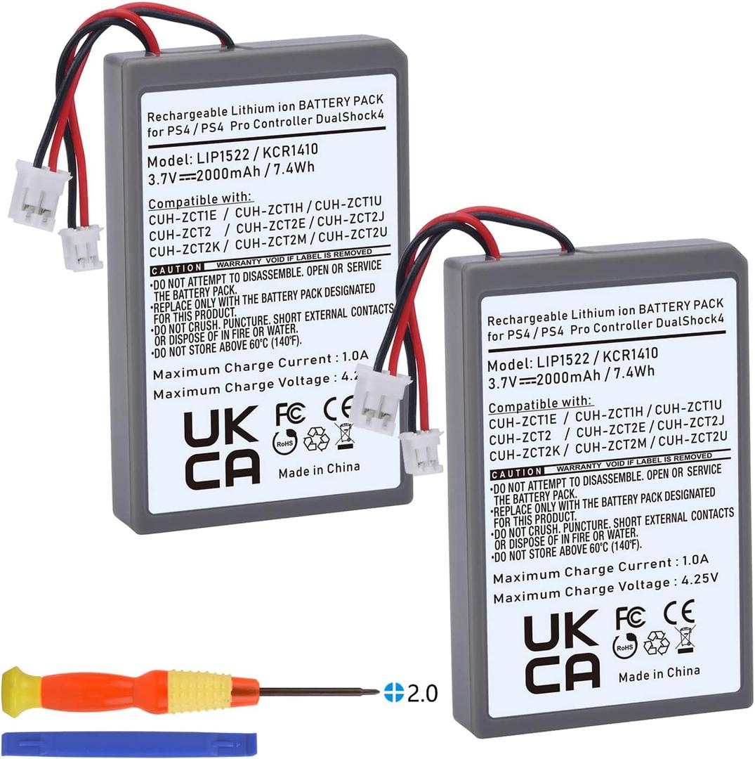 Batmax 2Pcs 2000mAh PS4 Controller Battery for Sony PS4 PlayStation 4 Slim/Pro Dualshock CUH-ZCT1E CUH-ZCT1H CUH-ZCT1U CUH-ZCT2, CUH-ZCT2U LIP1522 KCR141 Gamepad