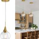 Pendant Light Fixtures Kitchen: Brushed Gold Farmhouse Island Light with Clear Glass - 6 Inch Mid Century Globe Kitchen Lighting Chandeliers Ceiling for Dining Room (1 Pack-6inch)