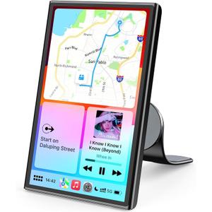 Avylet 7" Wireless Apple Carplay Screen for Car & Android Auto, Portable Car Stereo with Magnetic Mount, Supports Landscape & Portrait, OTA/GPS/Mirror Link/Voice Control/Bluetooth/AUX/FM/WiFi