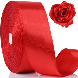 NESCCI 100 Yards Ribbon,1-1/2 Inch Red Satin Ribbon,Single Face Satin Ribbons,Perfect for Gift Wrapping,Wedding Decoration,Handmade Bows, Wrapping Bouquet and More