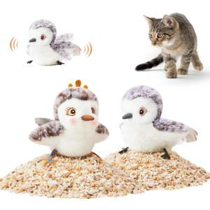 Potaroma Cat Toys 2 Pcs Flapping Sandpiper Pair-Mate, Lifelike Birds Chirp, Chargeable Touch Activated Kitten Fun Interactive Kitty Exercise with Catnip for All Breeds